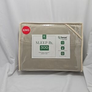 NIP Sleep Rx King Cotton Tencel 4 Pc Sheet Set 300 Thread Count Soft Beige